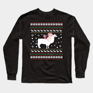 Unicorn Llama Ugly Christmas Long Sleeve T-Shirt